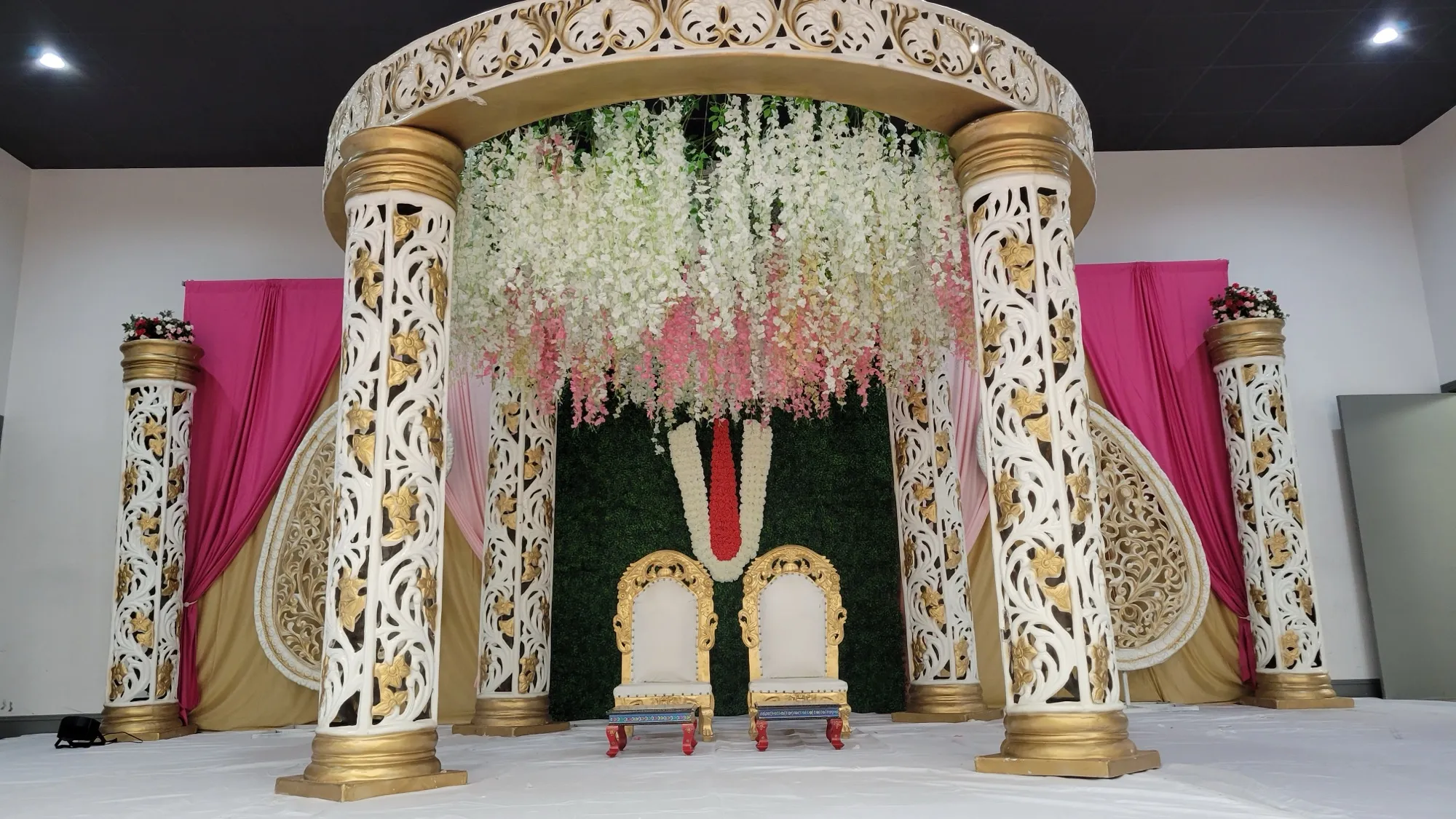 Full mandap wisteria pink drapes — Pink Wisteria Mandap