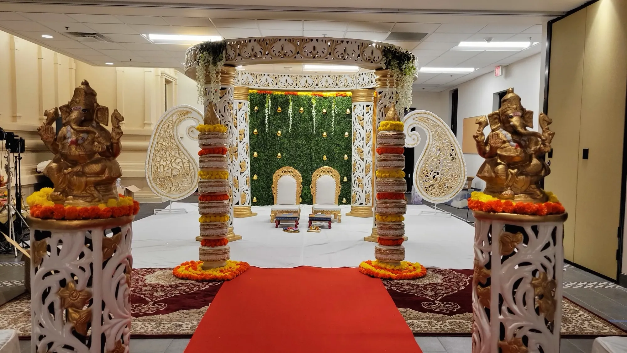 Mandap front view with ganesha — Traditional Gold & Marigold Mandap