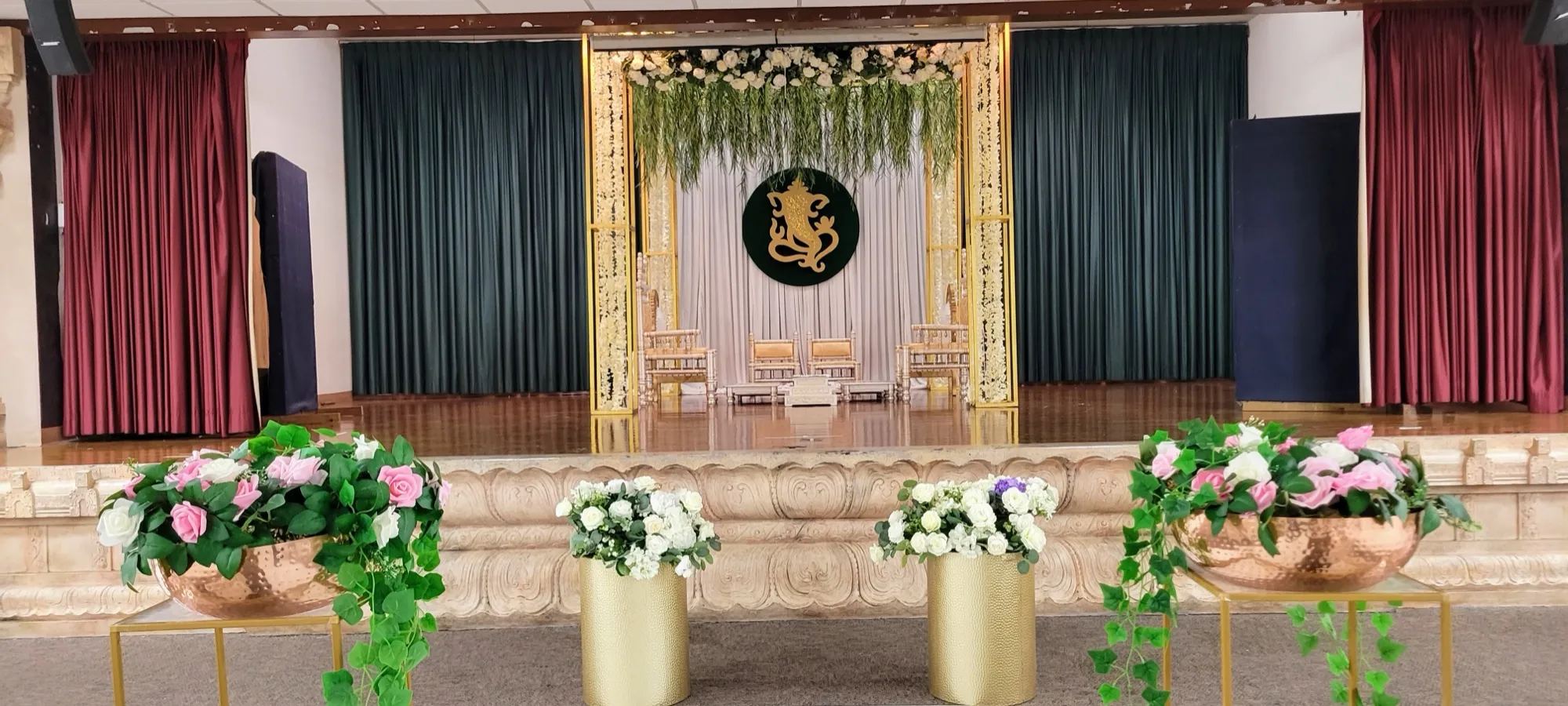 Temple architecture mandap context — Gold Frame Mandap in Green & White